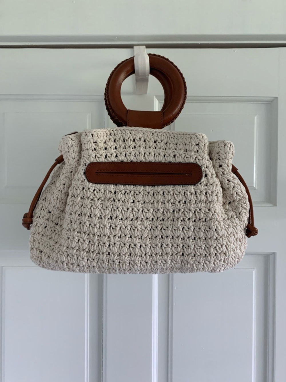 Patricia Nash Cream Crochet Tote with Brown Round Handles - Picture 2 of 9
